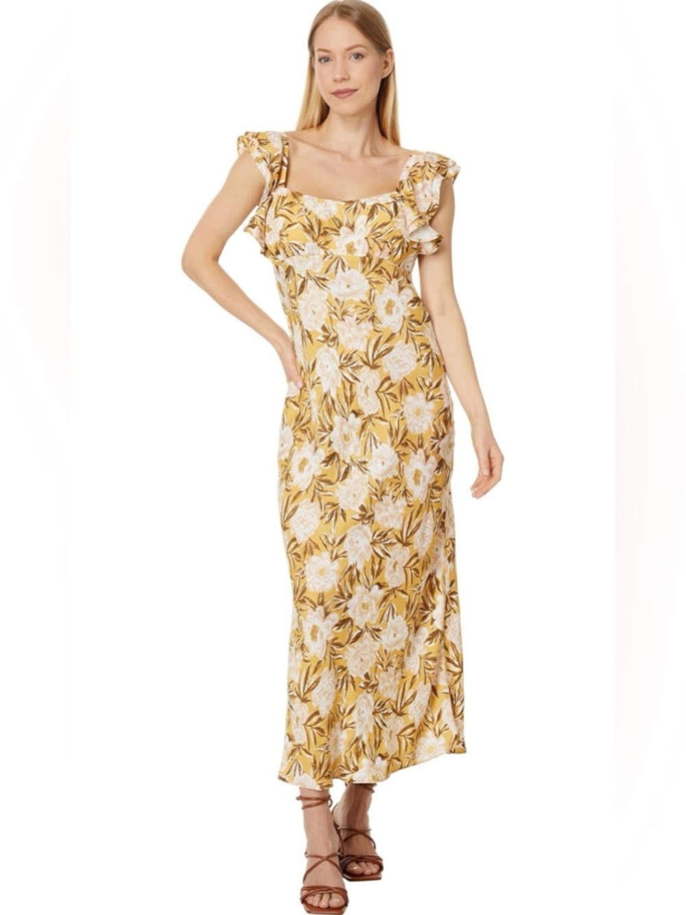 Madewell yellow floral print dress women’s size 4